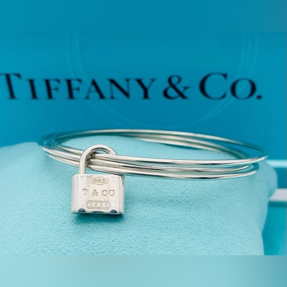Tiffany & Co. Silver Retired Triple Bangle with 1837 Lock